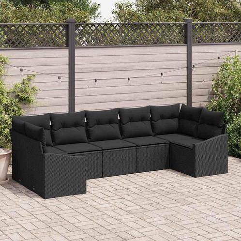 vidaXL 7-delige tuintafelset met kussens - zwart poly rattan, Tuin en Terras, Tuinsets en Loungesets, Nieuw, Verzenden