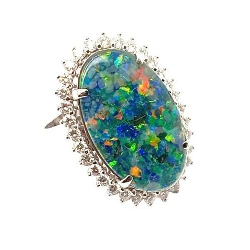 Ring - 18 karaat Witgoud Opaal - Diamant - 18K opaal en, Handtassen en Accessoires, Ringen