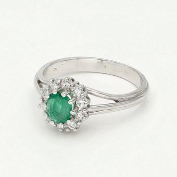 Ring - 18 karaat Witgoud Smaragd - Diamant