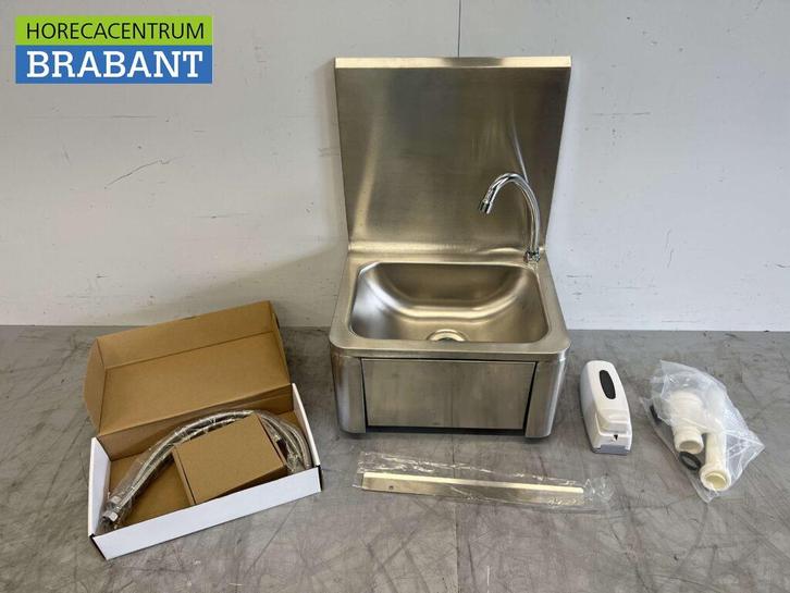 RVS Wasbak Spoelbak met kniebediening Zeepdispener 40 x 34, Zakelijke goederen, Horeca | Meubilair en Inrichting, Ophalen of Verzenden