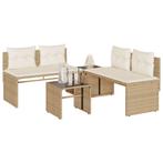 vidaXL 4-delige Loungeset met kussens poly rattan beige, Tuin en Terras, Verzenden, Nieuw, Loungeset