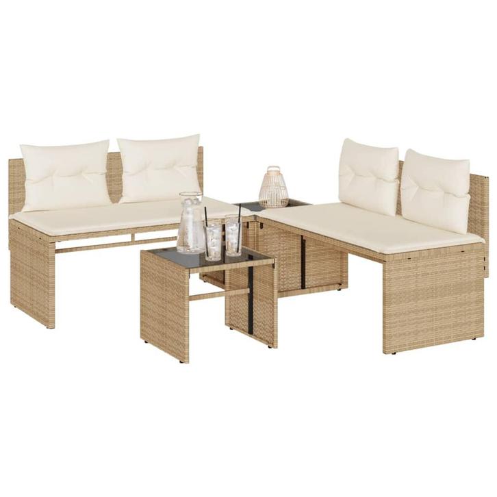 vidaXL 4-delige Loungeset met kussens poly rattan beige, Tuin en Terras, Tuinsets en Loungesets, Loungeset, Nieuw, Verzenden