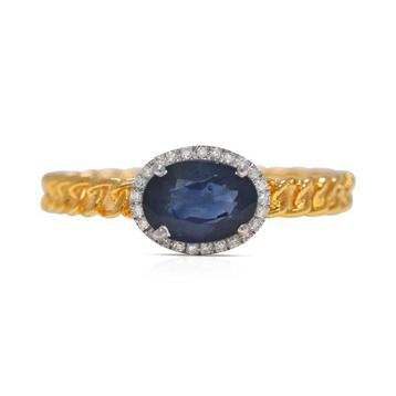 Ring - 18 karaat Geel goud -  0.75ct. tw. Saffier - Diamant, Handtassen en Accessoires, Ringen, Nieuw