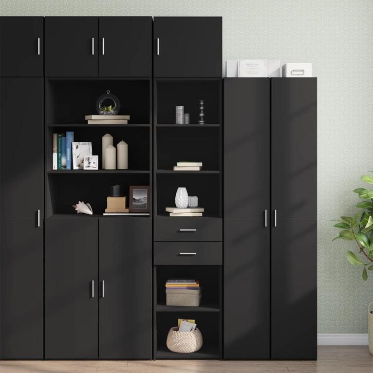 vidaXL Opbergkast smal 45x42,5x225 cm bewerkt hout zwart, Huis en Inrichting, Kasten | Dressoirs, Nieuw, Verzenden