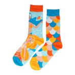 Sokken Katoen - Zeemeermin Print - Blauw Oranje Beige Wit -, Nieuw