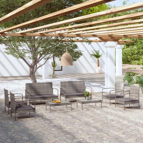 vidaXL 8-delige Loungeset met kussens poly rattan grijs, Jardin & Terrasse, Ensembles de jardin, Envoi