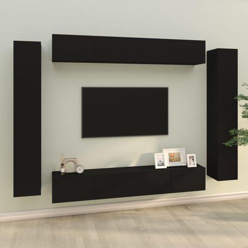 vidaXL 8-delige Tv-meubelset bewerkt hout zwart, Maison & Meubles, Armoires | Mobilier de télévision, Envoi