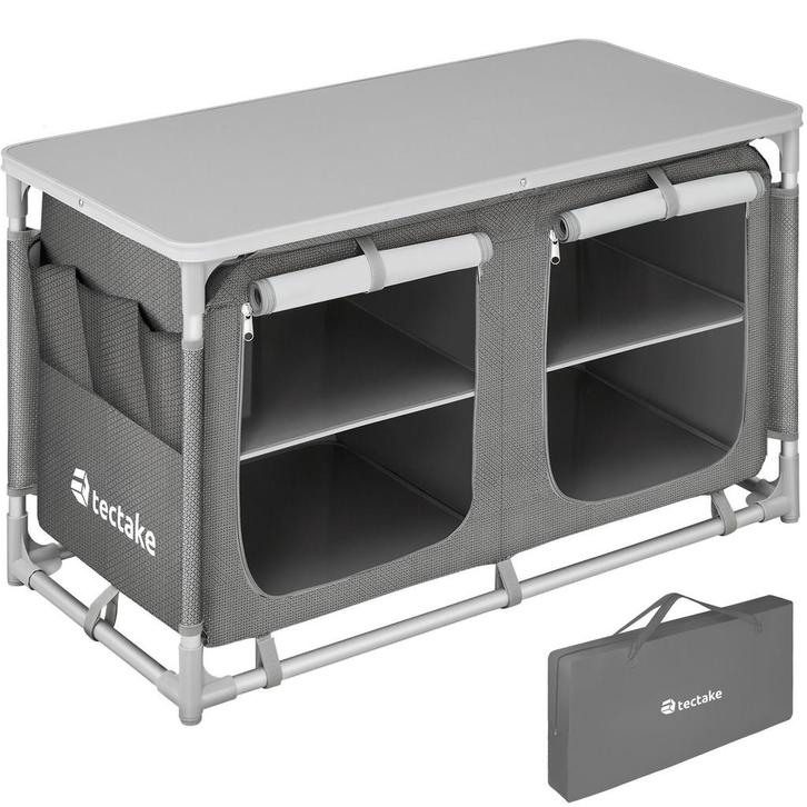 tectake Campingkast 97x47,5x56,5cm - grijs, Caravans en Kamperen, Kampeeraccessoires, Verzenden