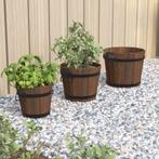 vidaXL Plantenbakset houten emmer 3-delig massief vurenhout, Tuin en Terras, Verzenden, Nieuw