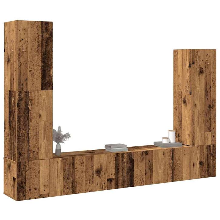 vidaXL 4-delig Tv-meubelset wandmontage bewerkt hout oud, Huis en Inrichting, Kasten |Televisiemeubels, Nieuw, Verzenden