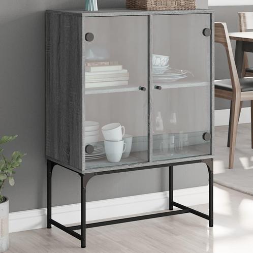 vidaXL Bijzetkast met glazen deuren 69x37x100 cm grijs, Huis en Inrichting, Kasten | Dressoirs, Nieuw, Verzenden