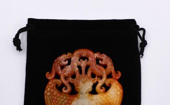 Nefriet - Amulet - Dubbele Draak met Feniks, Antiek en Kunst, Curiosa en Brocante