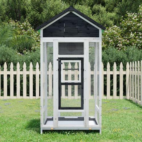 vidaXL Volière 91,5x53x170 cm massief grenenhout grijs, Dieren en Toebehoren, Vogels | Toebehoren, Nieuw, Verzenden