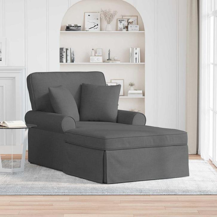 vidaXL Chaise Lounge met Rok met kussen 3 pcs Donkergrijs, Huis en Inrichting, Zetels | Zetels en Chaises Longues, Nieuw, Verzenden