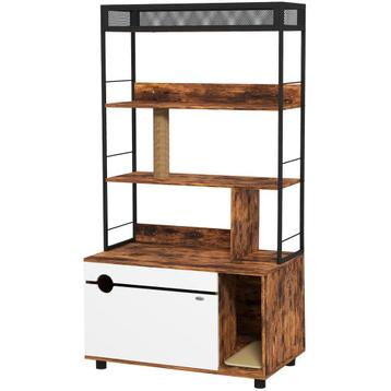 2-in-1 Kattenbak Kast, Kattenbak Met 3-Laags Plank, Krabpaal beschikbaar voor biedingen