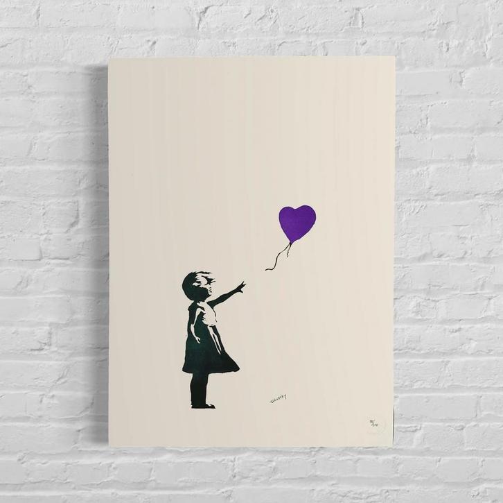 Genummerde Editie BANKSY Girl With The Balloon Paars, Antiek en Kunst, Kunst | Litho's en Zeefdrukken, Verzenden