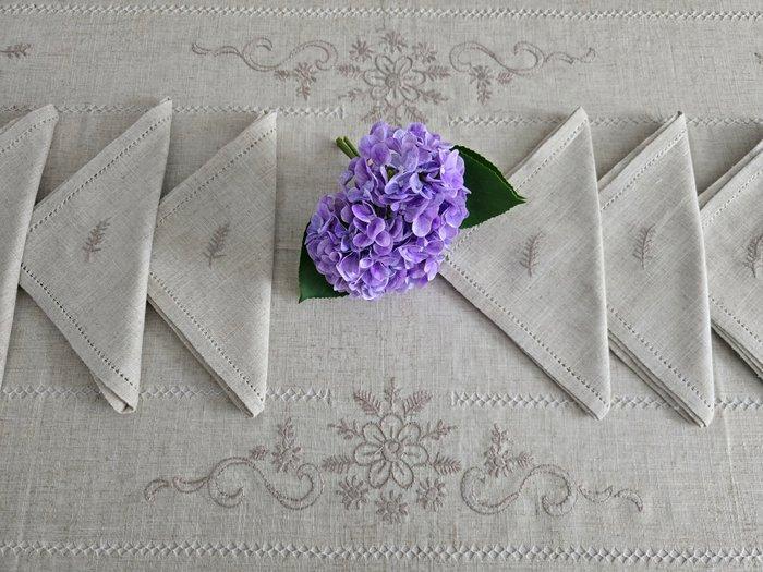 Tovaglia in canapa di lino con ricamo a mano 12 posti, Antiek en Kunst, Antiek | Tapijten, Tafelkleden en Textiel