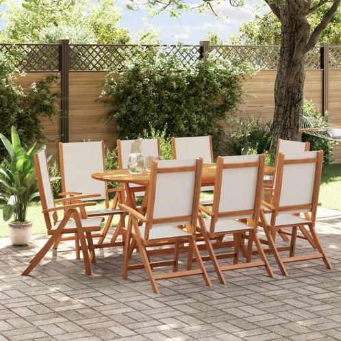 vidaXL 9-delige Tuinset massief acaciahout en textileen, Tuin en Terras, Tuinsets en Loungesets, Tuinset, Nieuw, Verzenden