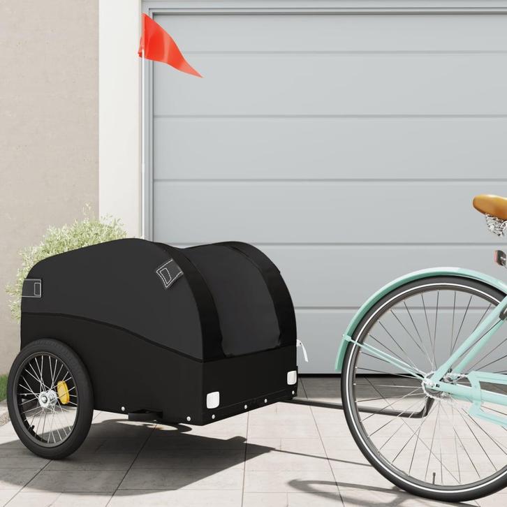 vidaXL Fietstrailer 45 kg ijzer zwart, Vélos & Vélomoteurs, Accessoires vélo | Remorques, Envoi