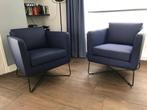 Set van 2 leren fauteuils met kruisframe - blauw leer, Huis en Inrichting, Fauteuils, Ophalen of Verzenden, Nieuw