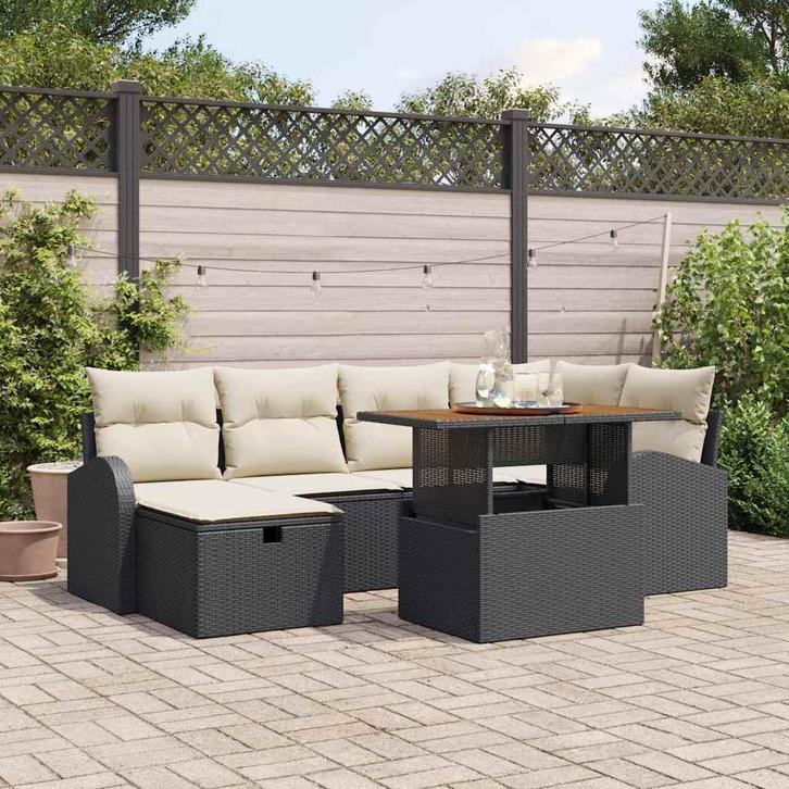 vidaXL Tuinbank Set met kussen met opslag 7 pcs Zwart Poly, Tuin en Terras, Tuinsets en Loungesets, Nieuw, Verzenden