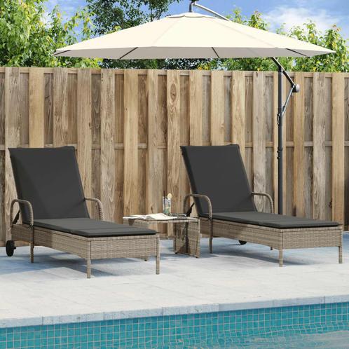 vidaXL Chaises longues avec coussins lot de 2 gris, Jardin & Terrasse, Chaises longues, Neuf, Envoi