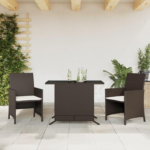 vidaXL 3-delige Bistroset met kussens poly rattan bruin, Tuin en Terras, Tuinsets en Loungesets, Nieuw, Verzenden