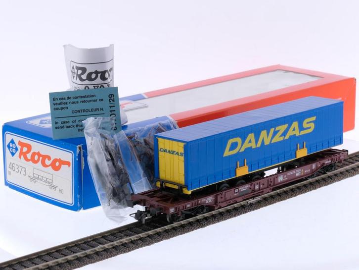 Schaal H0 Roco 46373 dieplader wagen Sdkmss 707 Danzas..., Hobby en Vrije tijd, Modeltreinen | H0, Gelijkstroom, Analoog, Zo goed als nieuw