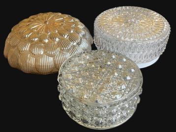 Lamp - Glas, metaal - Drie vintage plafonnières