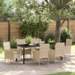vidaXL Tuin Eettafel Set met kussen 7 pcs Beige poly rattan, Tuin en Terras, Verzenden, Nieuw