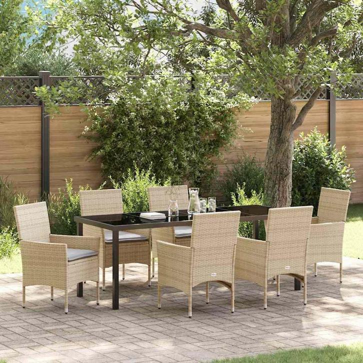 vidaXL Tuin Eettafel Set met kussen 7 pcs Beige poly rattan, Tuin en Terras, Tuinsets en Loungesets, Nieuw, Verzenden