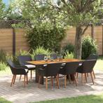 vidaXL Tuin Eettafel Set met kussen 9 pcs Zwart en bruin, Tuin en Terras, Verzenden, Nieuw