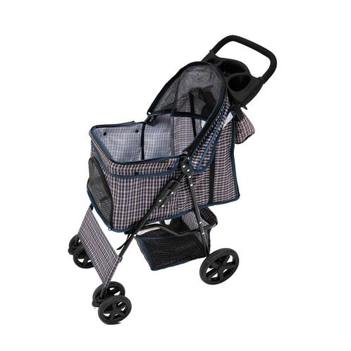 Huisdierenwagen met regenhoes en organizer tas - Ruitblauw, Animaux & Accessoires, Accessoires pour chiens, Envoi