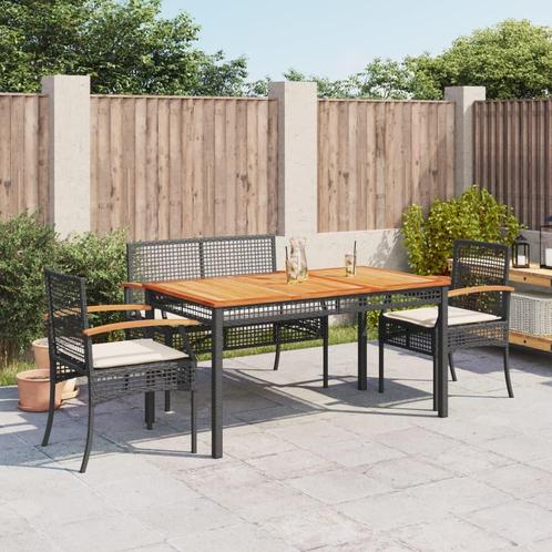 vidaXL 4-delige Tuinset met kussens poly rattan zwart, Tuin en Terras, Tuinsets en Loungesets, Tuinset, Nieuw, Verzenden