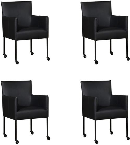 Set van 4 Zwarte leren moderne kuipstoel - poot rond zwart, Maison & Meubles, Chaises, Enlèvement ou Envoi