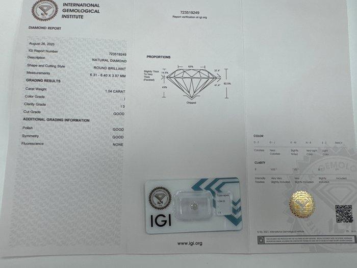 Zonder Minimumprijs - 1 pcs Diamant (Natuurlijk) - 1.04 ct -, Handtassen en Accessoires, Edelstenen