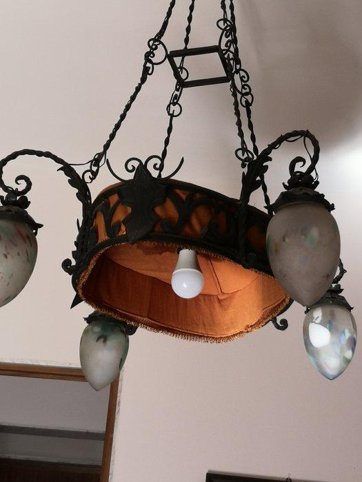 Kroonluchter - Glas, IJzer, Textiel - Antieke ijzeren, Antiek en Kunst, Kunst | Designobjecten