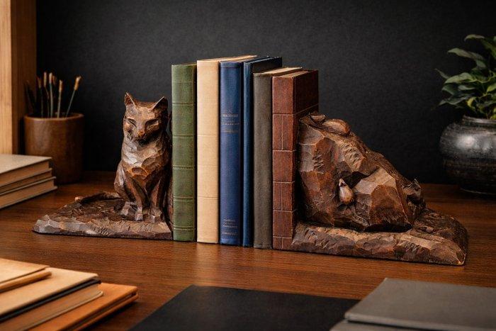 Boekensteunen - Hout - Boekensteunen kat en muiz, Antiek en Kunst, Curiosa en Brocante