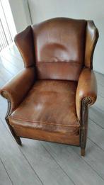 Fauteuil - Leder - Schapenleren fauteuil, Antiek en Kunst