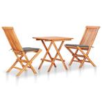 vidaXL 3-delige Bistroset met grijze kussens massief, Tuin en Terras, Tuinsets en Loungesets, Verzenden, Nieuw