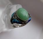 Rare Antique Chinese - Ring Zilver, Glazuur Jade