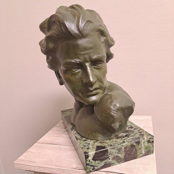 G.Carli(1873-1927) - Buste, Buste van Jean mermoz - 33 cm -, Antiek en Kunst, Antiek | Glaswerk en Kristal