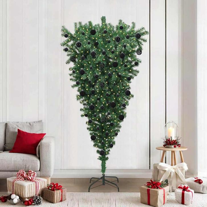 vidaXL Upside-down Kunst Kerstboom met Ballen Set Groen 210, Diversen, Kerst, Nieuw, Verzenden