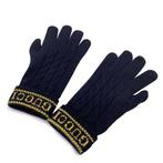 Gucci - Black Wool and Leather Unisex Logo Knit Gloves Size