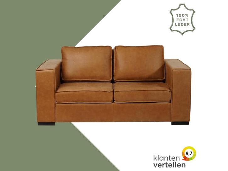 Leren bank Fine - 2 zits - Vintage Cognac (cognac) - Poten, Antiek en Kunst, Antiek | Meubels | Stoelen en Sofa's, Ophalen of Verzenden