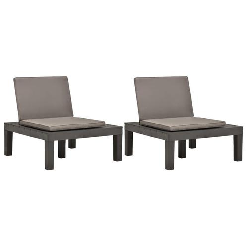 vidaXL Loungestoelen 2 st met kussens kunststof antraciet, Tuin en Terras, Tuinstoelen, Nieuw, Verzenden