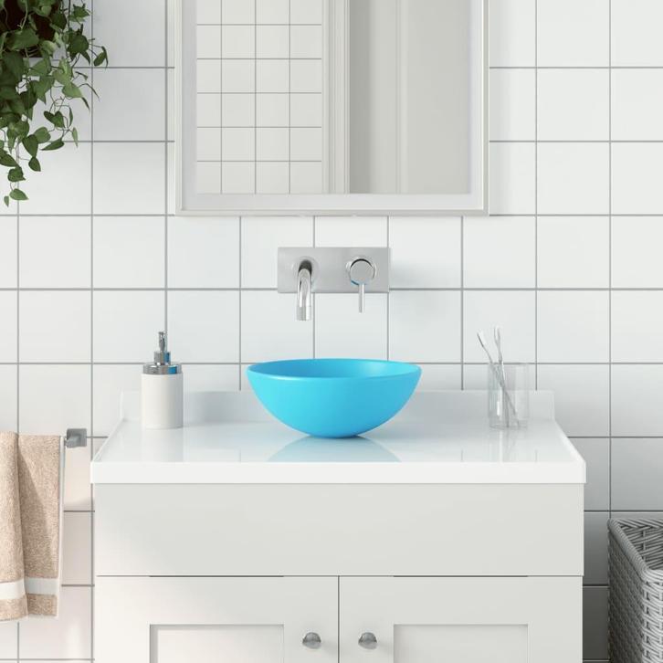 vidaXL Wastafel rond keramiek lichtgroen, Doe-het-zelf en Bouw, Sanitair, Nieuw, Verzenden