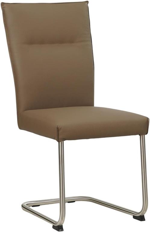 Bruine leren industriële eetkamerstoel - poot rond inox -, Huis en Inrichting, Stoelen, Overige kleuren, Eén, Nieuw, Leer, Ophalen of Verzenden
