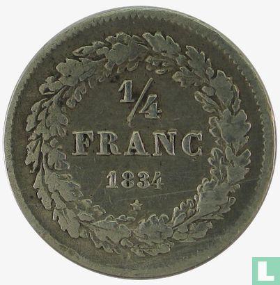 België ¼ franc 1834 (met BRAEMT F.), Postzegels en Munten, Munten | België, Losse munt, Goud, Zilver, Verzenden