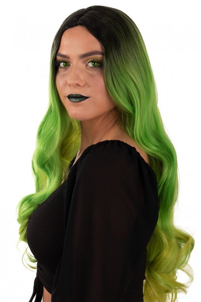 Pruik Selena Lang Met Krullen Groen, Hobby en Vrije tijd, Feestartikelen, Nieuw, Verzenden